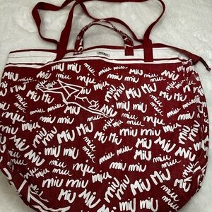 Miu Miu red and White Graphic Tote with zipper and tag-no dust bag